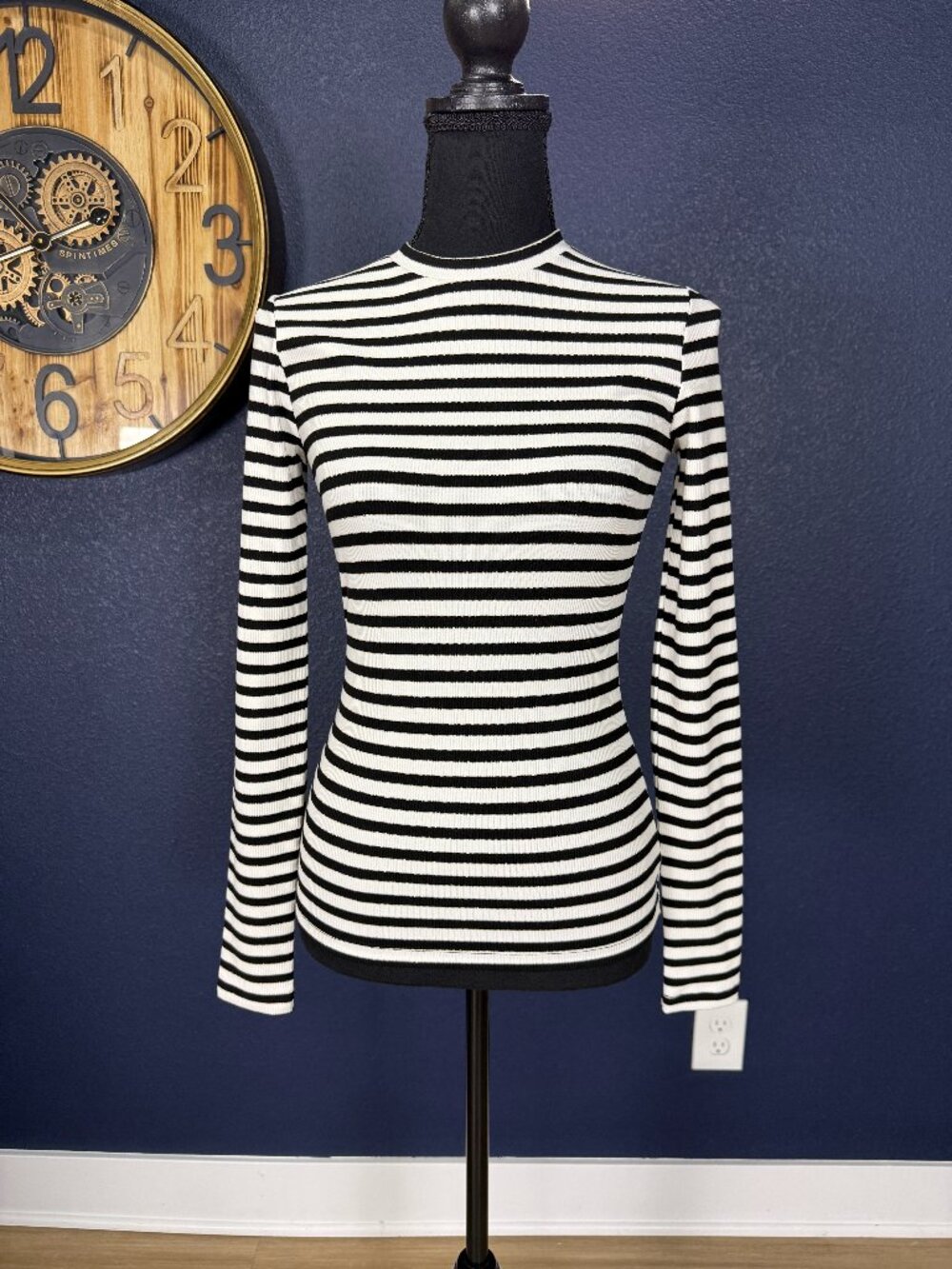 LNA Clothing NWT Black White Lurex Stripe Long Sleeve Top | XS